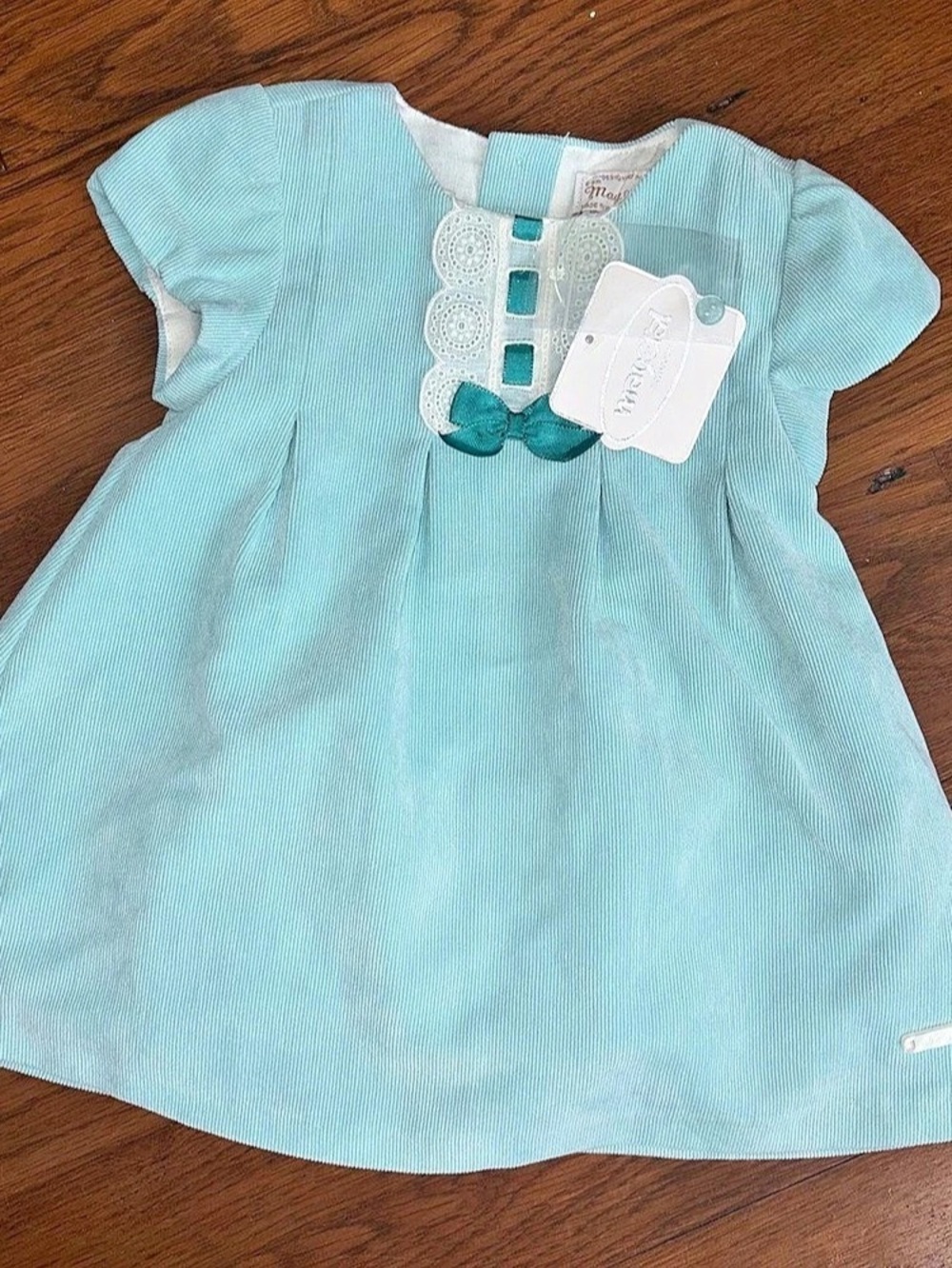 NWT Mayoral Baby Teal Corduroy Dress pastel Teal Blue, Baby 9 mo